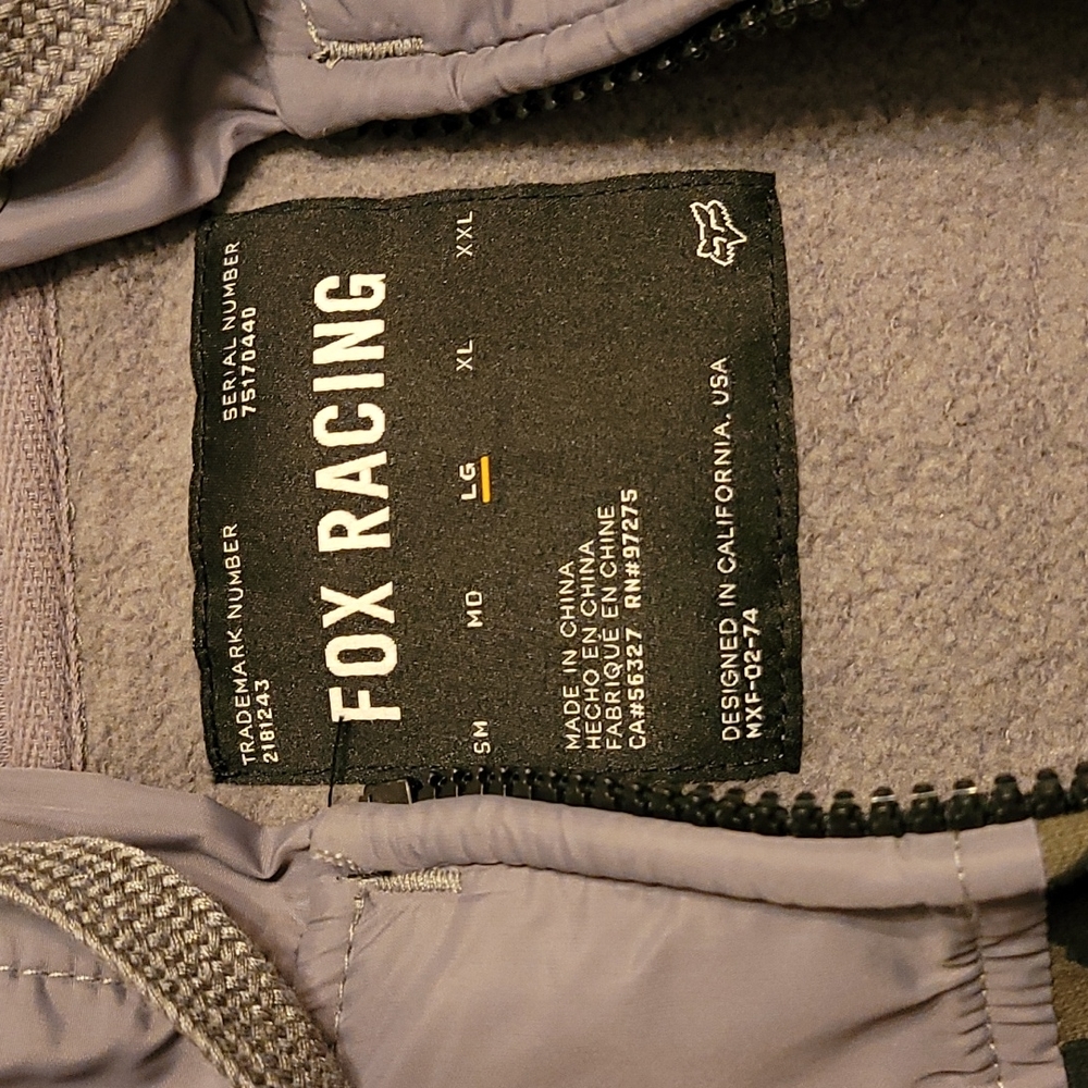 Fox racing jacket zip up